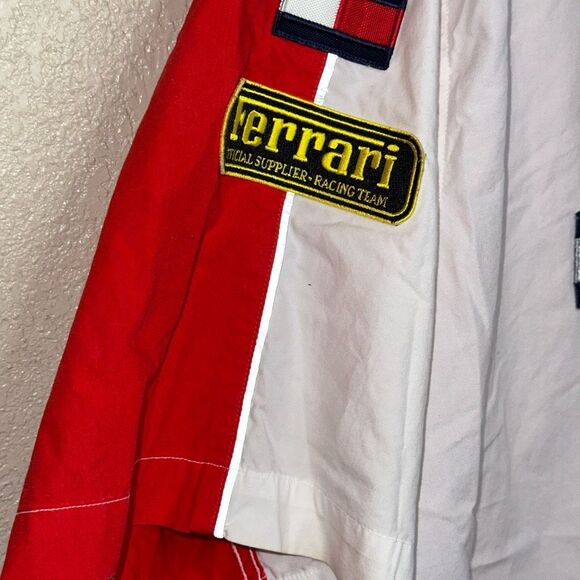 Y2K Tommy Hilfiger Ferrari Flag Logo Racing Shirt Mens Short Sleeve Button Up La - Picture 3 of 7